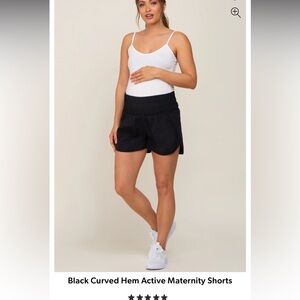 Black Curved Hem Active Maternity Shorts